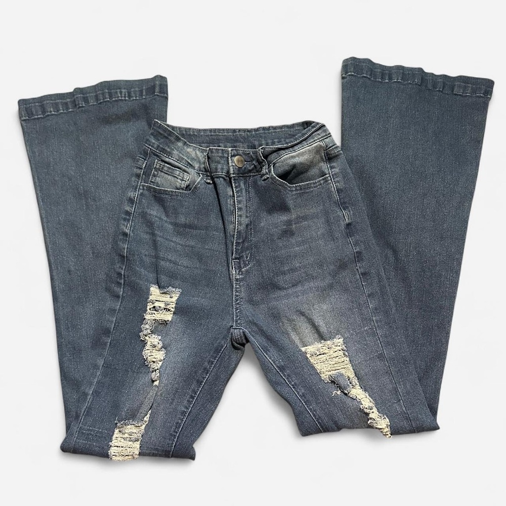 SHEIN Distressed Gray Flare Jeans